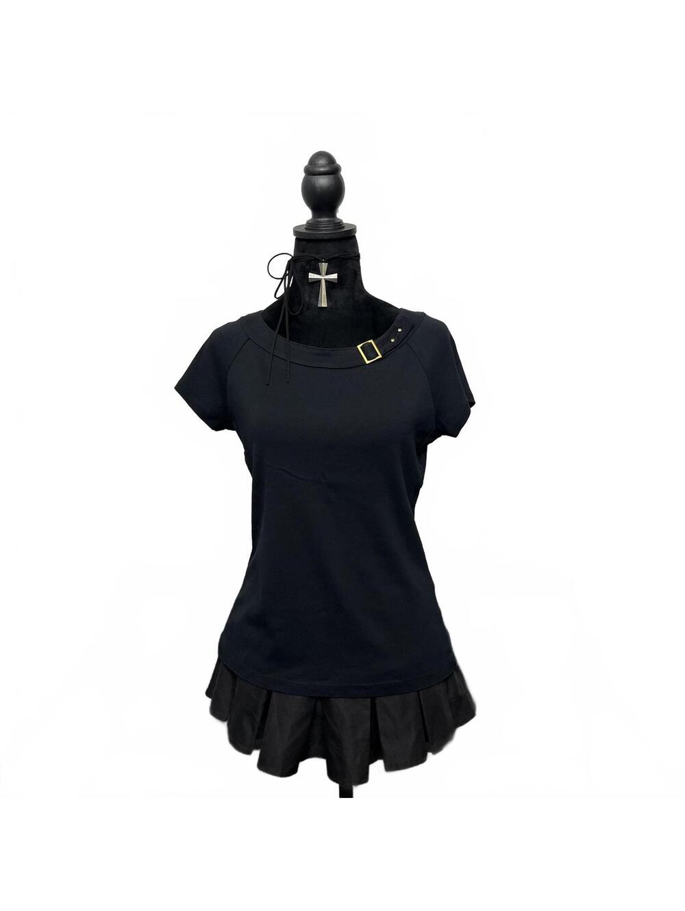 Jana Sz M Grunge Black T Shirt With Gold Buckle Hardware On Neckline Goth Punk
